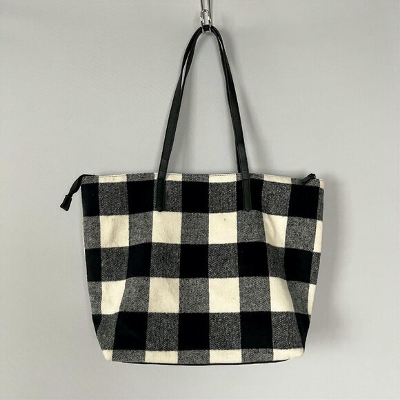 Sonoma Checkered Winter Tote Bag Black and White - Picture 2 of 9